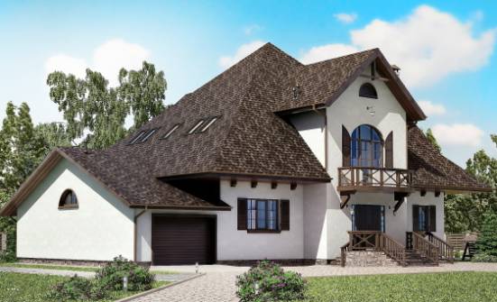 350-001-Л Проект двухэтажного дома с мансардным этажом и гаражом, большой домик из теплоблока Шимановск | Проекты домов от House Expert