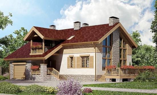 165-002-П Проект двухэтажного дома с мансардой, гараж, бюджетный дом из твинблока Зея | Проекты домов от House Expert