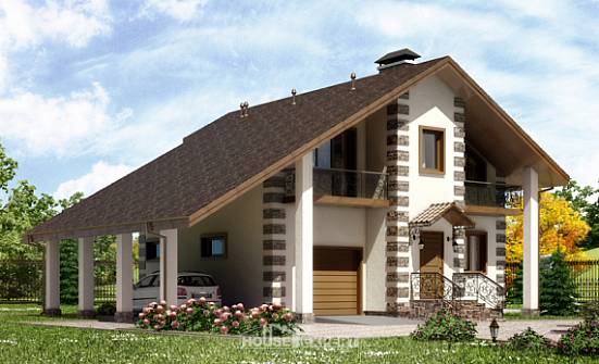 150-003-Л Проект двухэтажного дома с мансардным этажом, гараж, скромный загородный дом из бревен Зея | Проекты домов от House Expert