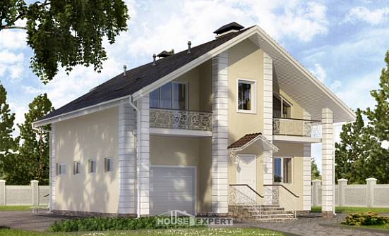 150-002-Л Проект двухэтажного дома с мансардой и гаражом, классический коттедж из теплоблока Райчихинск | Проекты домов от House Expert