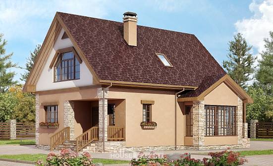 140-002-П Проект двухэтажного дома с мансардой, скромный загородный дом из твинблока Тында | Проекты домов от House Expert