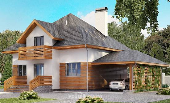 155-004-П Проект двухэтажного дома с мансардным этажом, гараж, современный коттедж из блока Тында | Проекты домов от House Expert
