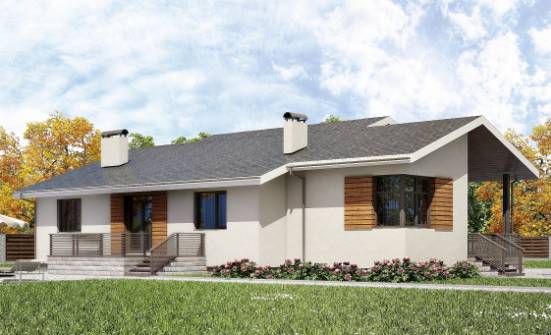 135-002-П Проект одноэтажного дома и гаражом, скромный дом из керамзитобетонных блоков Зея | Проекты домов от House Expert