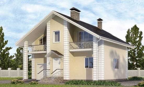 150-002-Л Проект двухэтажного дома с мансардой и гаражом, классический коттедж из теплоблока Райчихинск | Проекты домов от House Expert