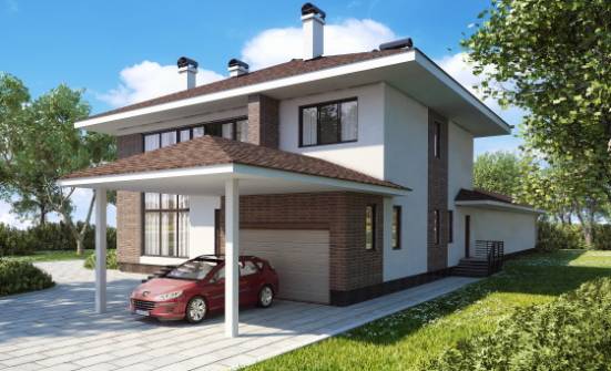 340-001-П Проект двухэтажного дома и гаражом, огромный домик из кирпича Шимановск | Проекты домов от House Expert