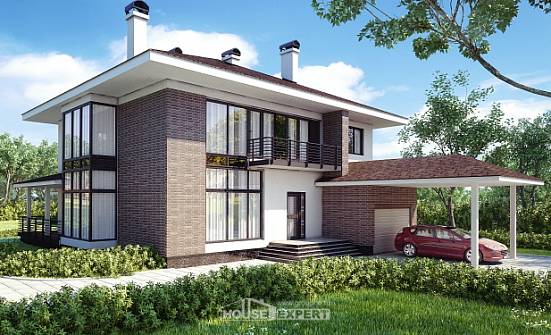 340-001-П Проект двухэтажного дома и гаражом, огромный домик из кирпича Шимановск | Проекты домов от House Expert