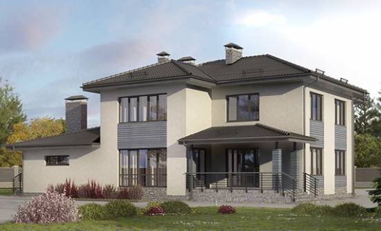 340-005-П Проект двухэтажного дома и гаражом, огромный коттедж из газобетона Райчихинск | Проекты домов от House Expert