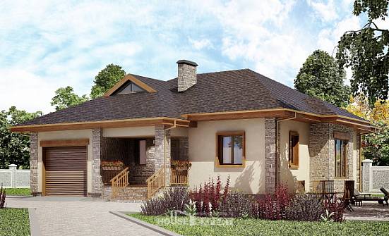130-006-Л Проект одноэтажного дома, гараж, уютный домик из бризолита Райчихинск | Проекты домов от House Expert