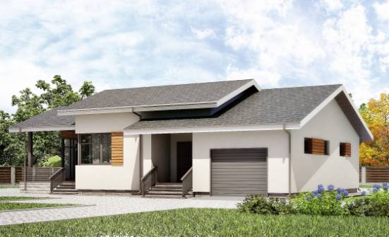 135-002-П Проект одноэтажного дома и гаражом, скромный дом из керамзитобетонных блоков Зея | Проекты одноэтажных домов от House Expert