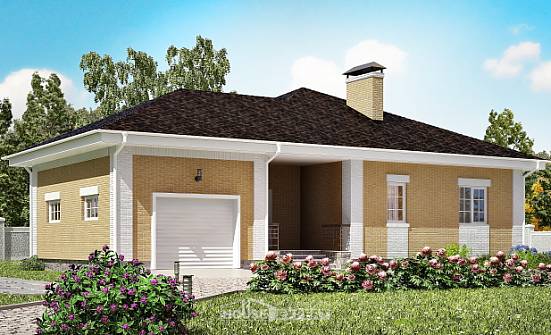 130-002-Л Проект одноэтажного дома, гараж, бюджетный загородный дом из пеноблока Свободный | Проекты домов от House Expert