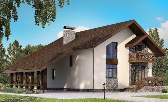 155-007-П Проект двухэтажного дома с мансардой, гараж, бюджетный загородный дом из бризолита Тында | Проекты домов от House Expert
