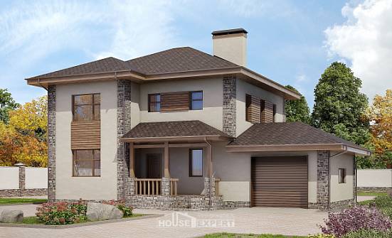 185-004-П Проект двухэтажного дома, гараж, современный домик из поризованных блоков Сковородино | Проекты домов от House Expert