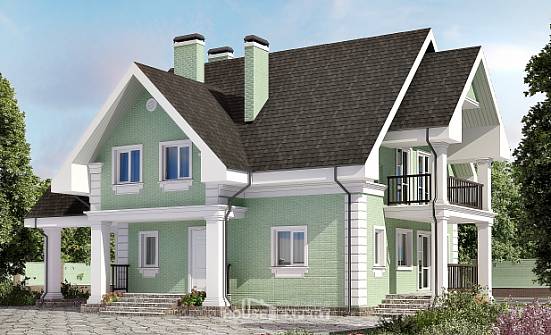 140-003-Л Проект двухэтажного дома с мансардой и гаражом, недорогой загородный дом из блока Свободный | Проекты домов от House Expert