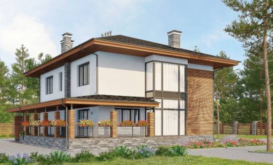 305-001-П Проект двухэтажного дома и гаражом, уютный домик из газосиликатных блоков Сковородино | Проекты домов от House Expert