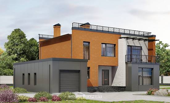 260-002-Л Проект двухэтажного дома, гараж, современный домик из блока Свободный | Проекты домов от House Expert