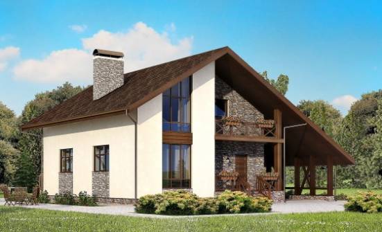 155-007-П Проект двухэтажного дома с мансардой, гараж, бюджетный загородный дом из бризолита Тында | Проекты домов от House Expert