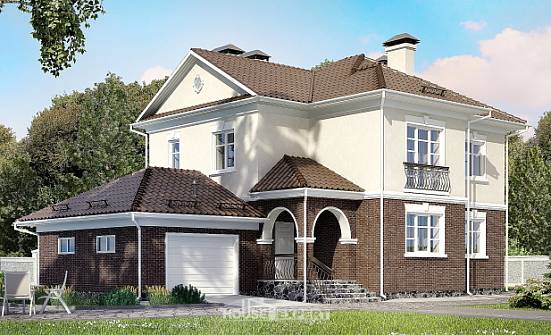 190-002-Л Проект двухэтажного дома и гаражом, классический коттедж из пеноблока Сковородино | Проекты домов от House Expert