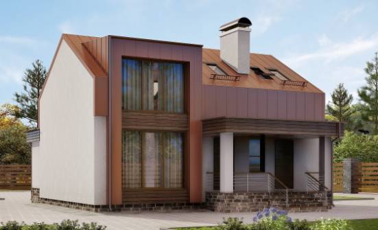 120-004-Л Проект двухэтажного дома с мансардным этажом, небольшой коттедж из керамзитобетонных блоков Белогорск | Проекты домов от House Expert