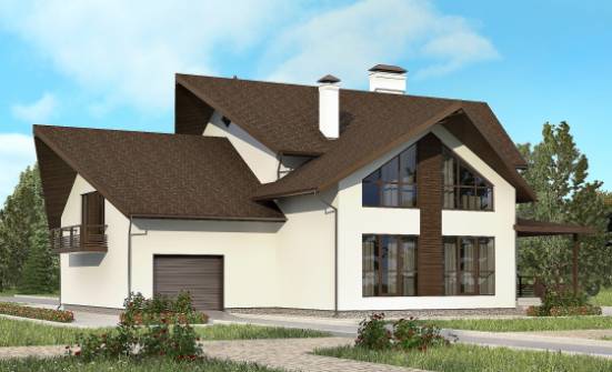 300-002-П Проект двухэтажного дома с мансардой и гаражом, красивый домик из бризолита Сковородино | Проекты домов от House Expert