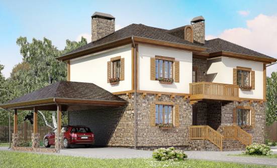 155-006-Л Проект двухэтажного дома и гаражом, классический коттедж из блока Сковородино | Проекты домов от House Expert