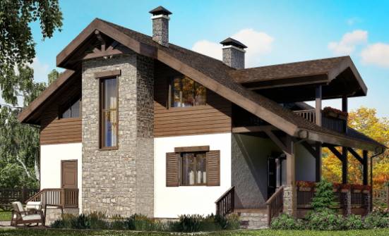 150-004-Л Проект двухэтажного дома с мансардой, небольшой домик из поризованных блоков Белогорск | Проекты домов от House Expert