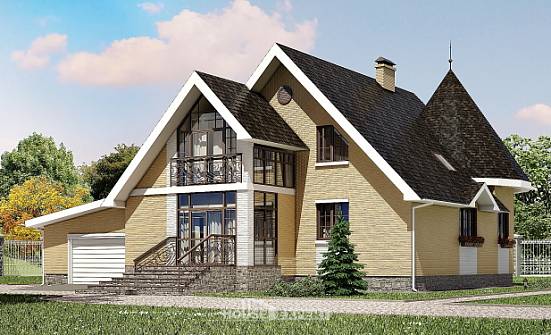 250-001-Л Проект двухэтажного дома с мансардным этажом и гаражом, просторный коттедж из бризолита Зея | Проекты домов от House Expert