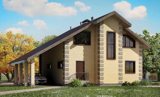 150-003-П Проект двухэтажного дома с мансардой и гаражом, простой коттедж из твинблока Тында | Проекты домов от House Expert