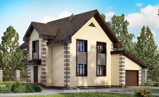 160-004-П Проект двухэтажного дома, гараж, скромный дом из газосиликатных блоков Зея | Проекты домов от House Expert