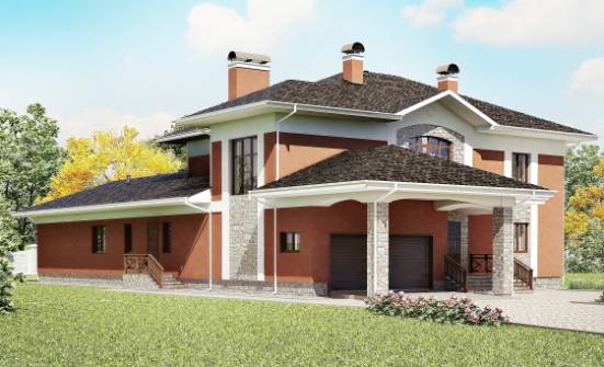 400-002-Л Проект двухэтажного дома и гаражом, большой загородный дом из кирпича Зея | Проекты домов от House Expert