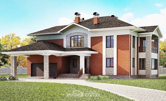400-002-Л Проект двухэтажного дома и гаражом, большой загородный дом из кирпича Зея | Проекты домов от House Expert