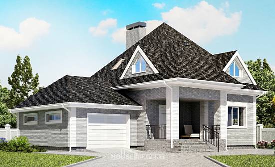 135-001-Л Проект двухэтажного дома с мансардным этажом и гаражом, красивый домик из кирпича Зея | Проекты домов от House Expert