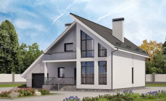 200-007-Л Проект двухэтажного дома с мансардой и гаражом, простой домик из бризолита, Свободный