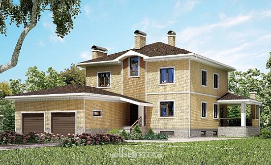 350-002-Л Проект трехэтажного дома и гаражом, красивый коттедж из кирпича, Благовещенск