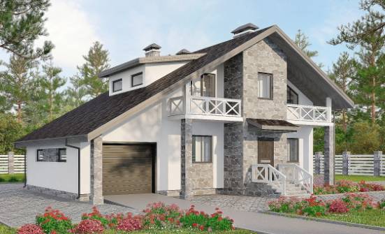 180-017-Л Проект двухэтажного дома мансардой, гараж, уютный домик из арболита, Белогорск