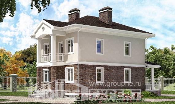 120-001-Л Проект двухэтажного дома, скромный коттедж из бризолита, Свободный