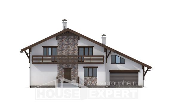 280-001-П Проект двухэтажного дома с мансардой и гаражом, красивый коттедж из кирпича, Белогорск