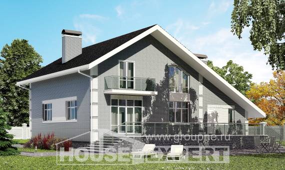 190-006-Л Проект двухэтажного дома с мансардным этажом, гараж, классический дом из бризолита, Сковородино