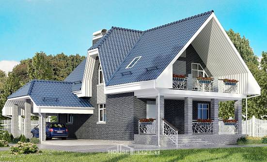 125-002-Л Проект двухэтажного дома мансардный этаж и гаражом, компактный домик из керамзитобетонных блоков Зея | Проекты домов от House Expert