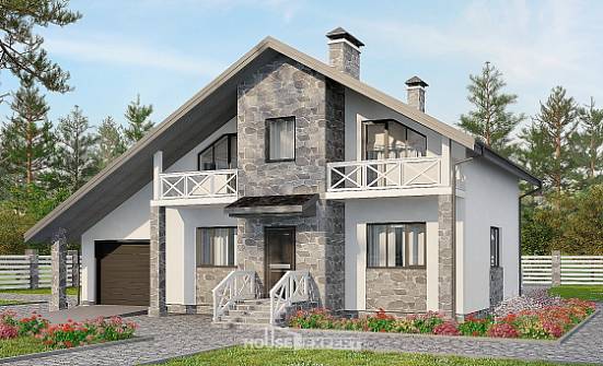 180-017-Л Проект двухэтажного дома мансардой, гараж, уютный домик из арболита, Белогорск
