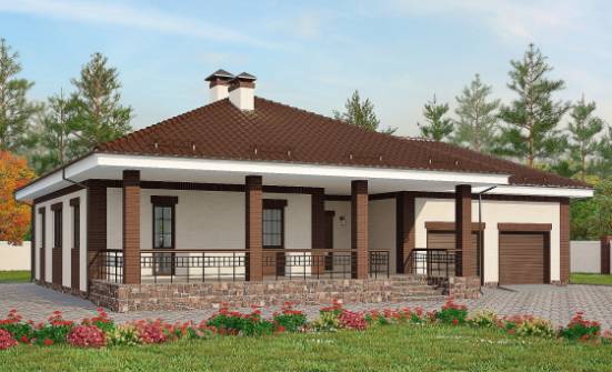 160-015-П Проект одноэтажного дома и гаражом, современный коттедж из пеноблока Зея | Проекты домов от House Expert