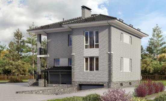 275-004-П Проект трехэтажного дома, гараж, классический домик из кирпича, Тында