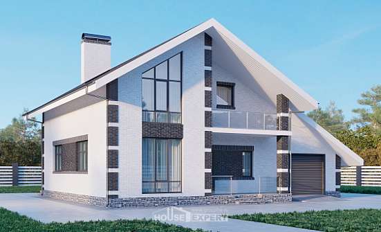 190-008-П Проект двухэтажного дома мансардой, гараж, классический домик из арболита, Благовещенск
