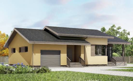 135-002-Л Проект одноэтажного дома, гараж, бюджетный загородный дом из пеноблока, Тында