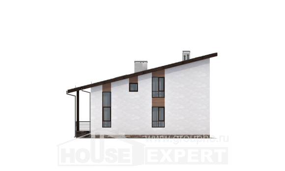 140-005-П Проект двухэтажного дома с мансардой, компактный загородный дом из поризованных блоков, Тында